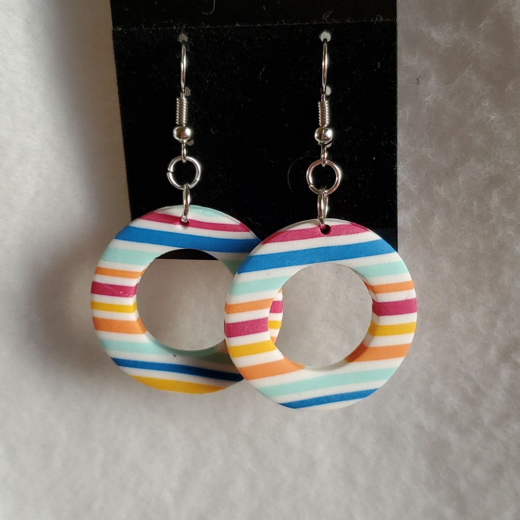 Womens Multi Color Stiped Round Earrings 12$